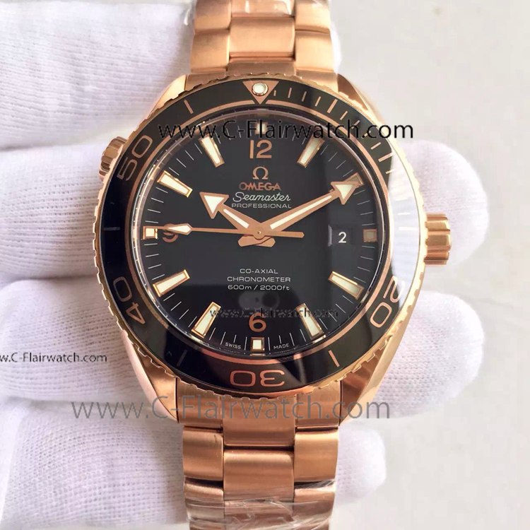 Omega Seamaster Rose Gold Case Swiss Replica Watch